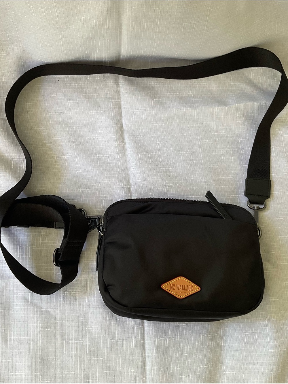 MZ Wallace Bowery 8” Black Nylon Crossbody with Leather Logo
